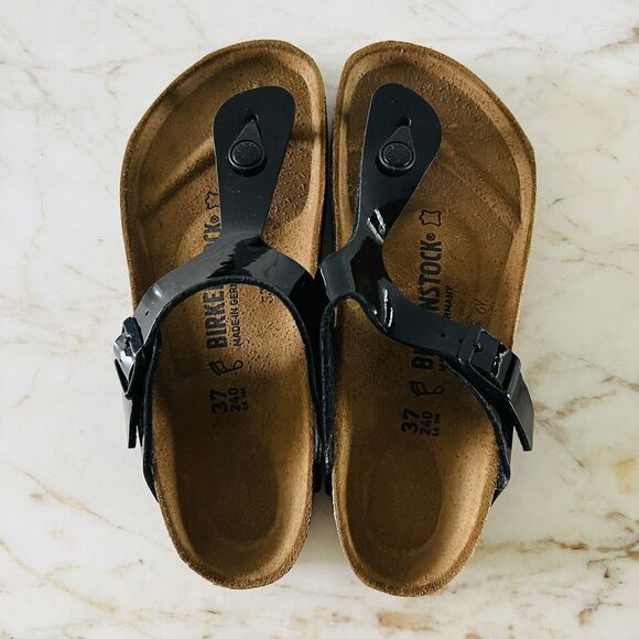 BIRKENSTOCK Gizeh Shiny Black Birko-Flor Slide Slippers - 37 EU - Picture 8 of 11